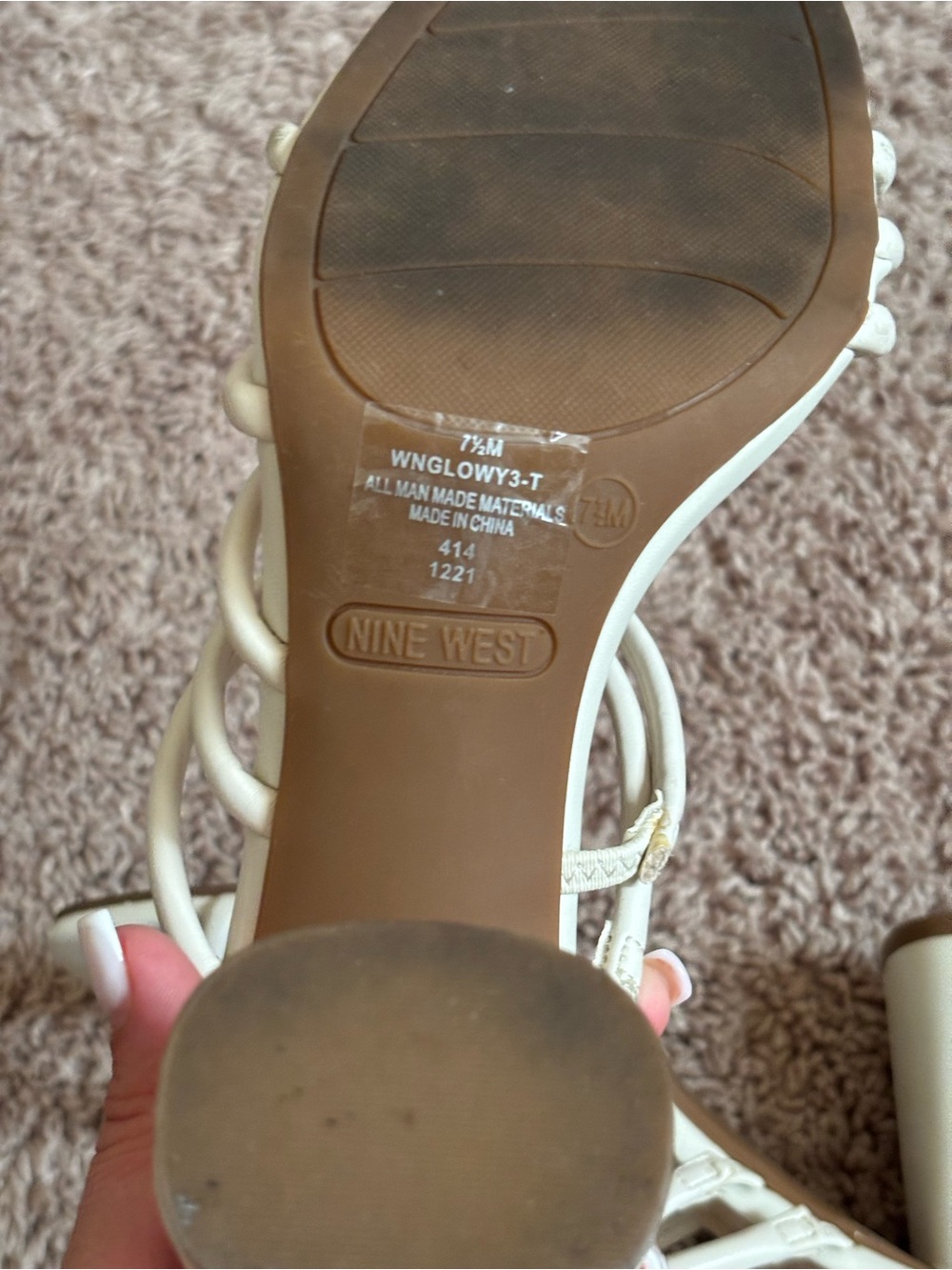 Nine West Strappy Cream Block Heel Sandals - Picture 7 of 7